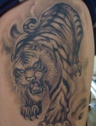 老虎纹身图片：腿部老虎纹身图片纹身作品