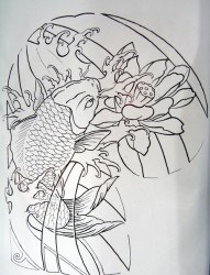 一组半甲精华鲤鱼纹身手稿图片作品