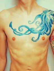 男人胸前章鱼图腾刺青