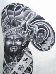 中国印之半胛财神爷天官赐福纹身手稿图片作品