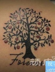 女人背部一幅图腾树纹身图片