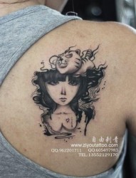 女人背部漂亮的插画美女纹身图片
