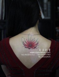 女人背部漂亮的莲花纹身图片
