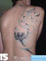 一幅男生背部唯美的蒲公英纹身图片