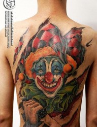 男人后背经典超酷的满背小丑纹身图片