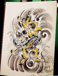 一幅莲花蛇纹身手稿图片由纹身520图库推荐