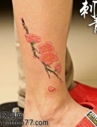 美女腿部唯美的梅花纹身图片
