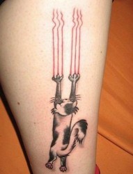 女人喜欢的腿部可爱猫咪纹身图片