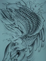 不错的鲤鱼加水纹图形纹身手稿