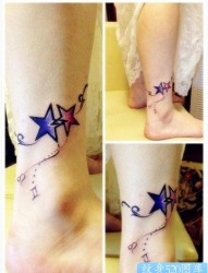 女孩子腿部好看的五角星藤蔓纹身图片