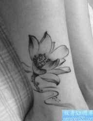 女人腿部精美的水墨画莲花纹身图片