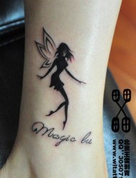 流行潮流的女人腿部小天使纹身图片