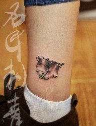 女人腿部可爱的小牛纹身图片