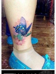 女性腿部漂亮潮流的彩色蝴蝶纹身图片