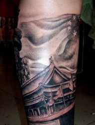 男生腿部超帅的一组万里长城纹身图片