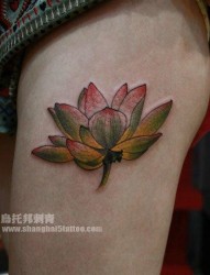 女人腿部唯美清雅的莲花纹身图片