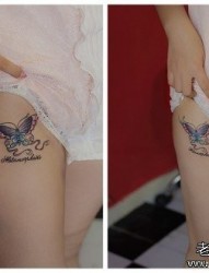 女人腿部唯美好看的蝴蝶纹身图片