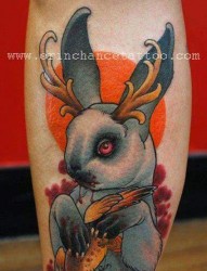 推荐小腿上一幅个性兔子纹身图片