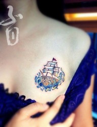 纹身520图库推荐一组前胸帆船纹身图片