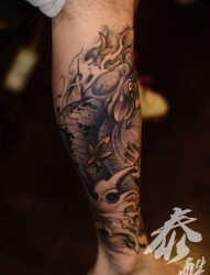 男生腿部紫鱼（3）纹身图片