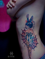 美女侧腰潮流经典的兔子女郎纹身图片
