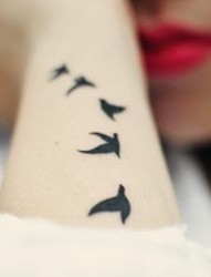 美女手臂图腾小鸟纹身图片