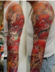 男士手臂一款彩色的花臂纹身图案