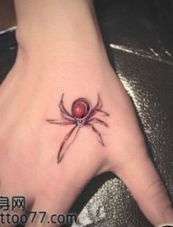 美女手部彩色蜘蛛纹身图片