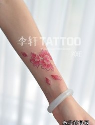 女人手臂小巧潮流的樱花纹身图片