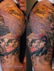 手臂经典潮流的仙鹤白鹤纹身图片
