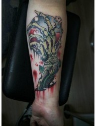 手臂一幅超酷经典的骨架手纹身图片