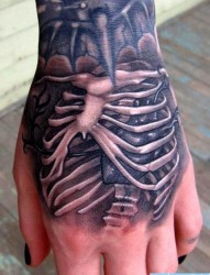 手背上一幅个性骨架纹身图片
