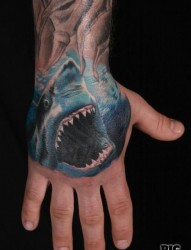手背潮流很酷的鲨鱼纹身图片