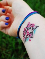 一幅女人手腕五角星纹身图片由纹身520图库推荐