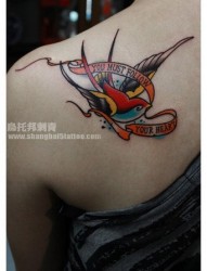 女人肩背时尚潮流的小燕子纹身图片