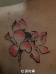 女人肩背时尚唯美的写意莲花纹身图片