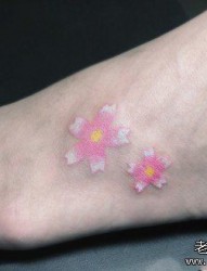 女人脚部小巧漂亮的樱花纹身图片