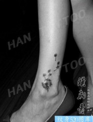 女人脚踝处潮流小巧的蒲公英纹身图片