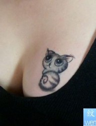胸部纹身图片：胸部小浣熊纹身图片纹身作品