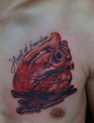 一幅胸部彩色心脏纹身图片