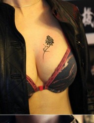 诱人的美女胸部图腾玫瑰花纹身图片