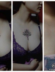 女人胸前潮流经典的图腾莲花纹身图片