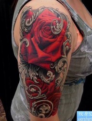 纹身520图库推荐一幅女人手臂欧美玫瑰花纹身图片