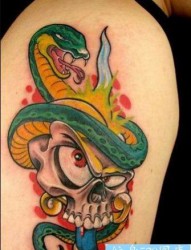一幅胳膊彩色蛇纹身图片由纹身520图库推荐