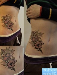 美女腹部唯美的莲花纹身图片