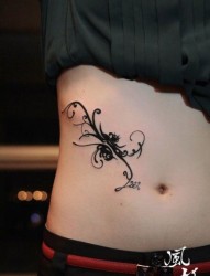 女人腹部时尚经典的图腾藤蔓纹身图片