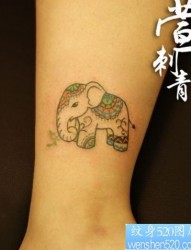 女孩子喜欢的腿部小象纹身图片
