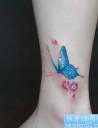 女人腿部好看的蝴蝶与樱花纹身图片