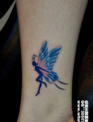 女人腿部漂亮的彩色小精灵纹身图片