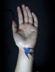 女人手腕处精美潮流的小燕子纹身图片